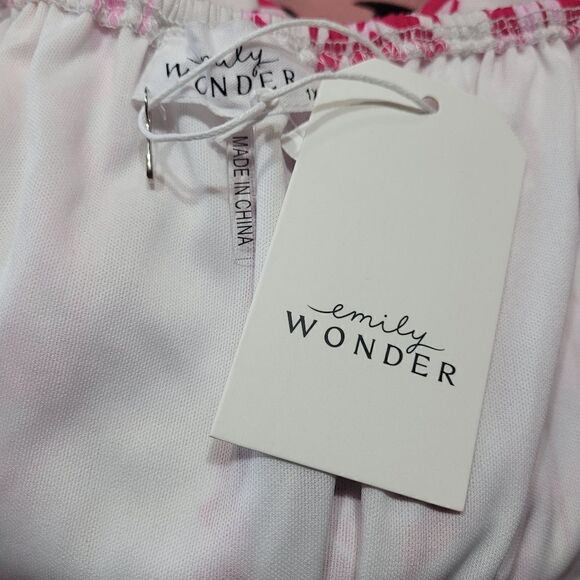 Emily Wonder NWT Pink Ruffle Elastic Geometric Print Casual Dress 1X - Picture 11 of 11